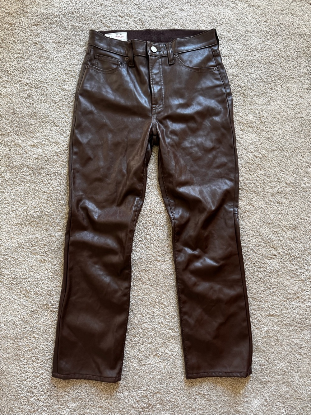 Gap high rise Vintage slim Brown leather pants 4 p /27